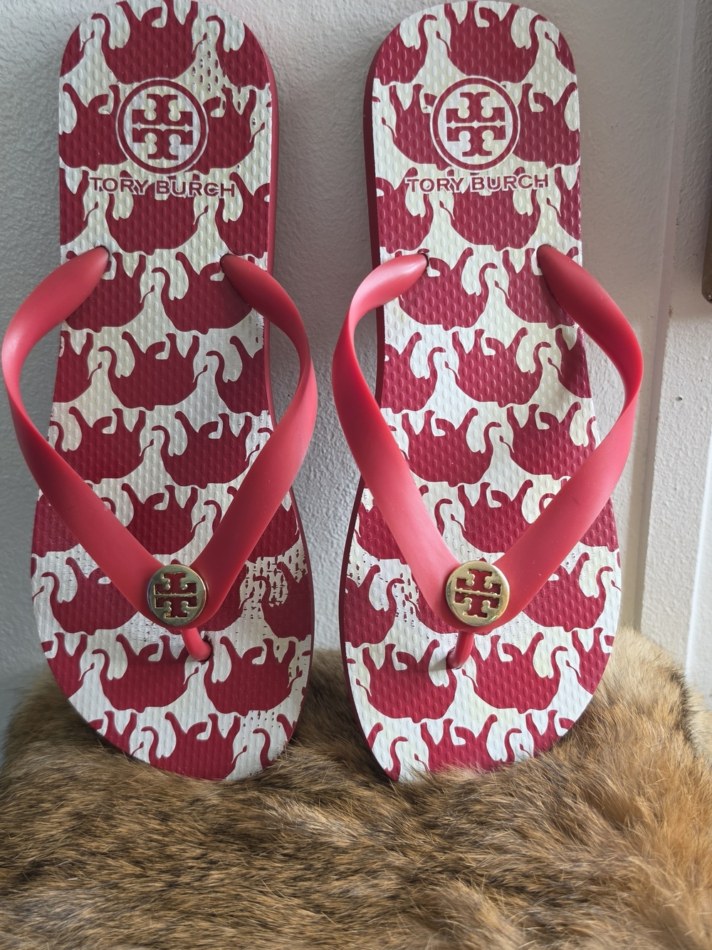 Tory Burch Red  Logo Flip Flops Size 8
